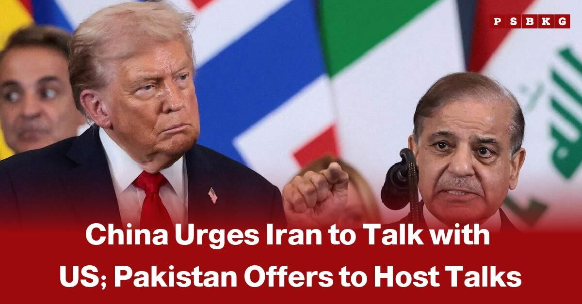 Two men speaking at a podium with international flags in the background, highlighting China Iran US Talks as China urges Iran to engage in dialogue with the United States.