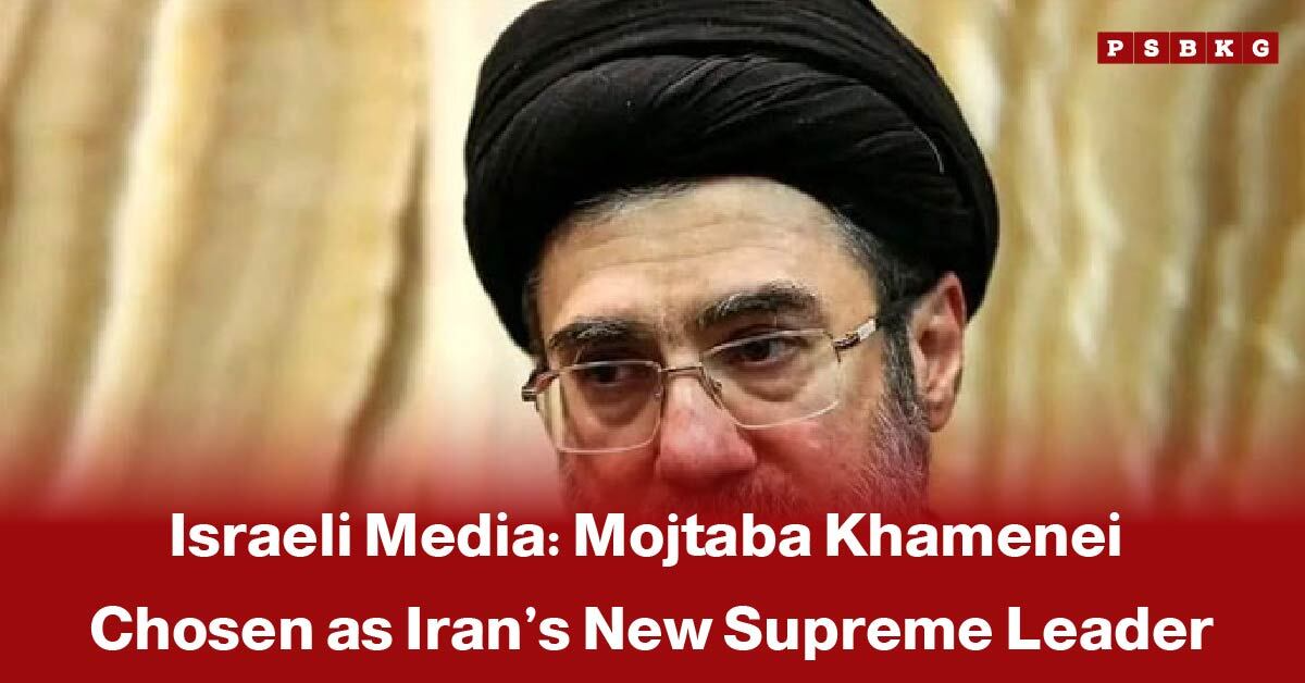 Mojtaba Khamenei new Supreme Leader Iran news: A news headline graphic showing blurred identity in the background as reports circulate that Mojtaba Khamenei may be Iran’s next Supreme Leader amid succession talks.