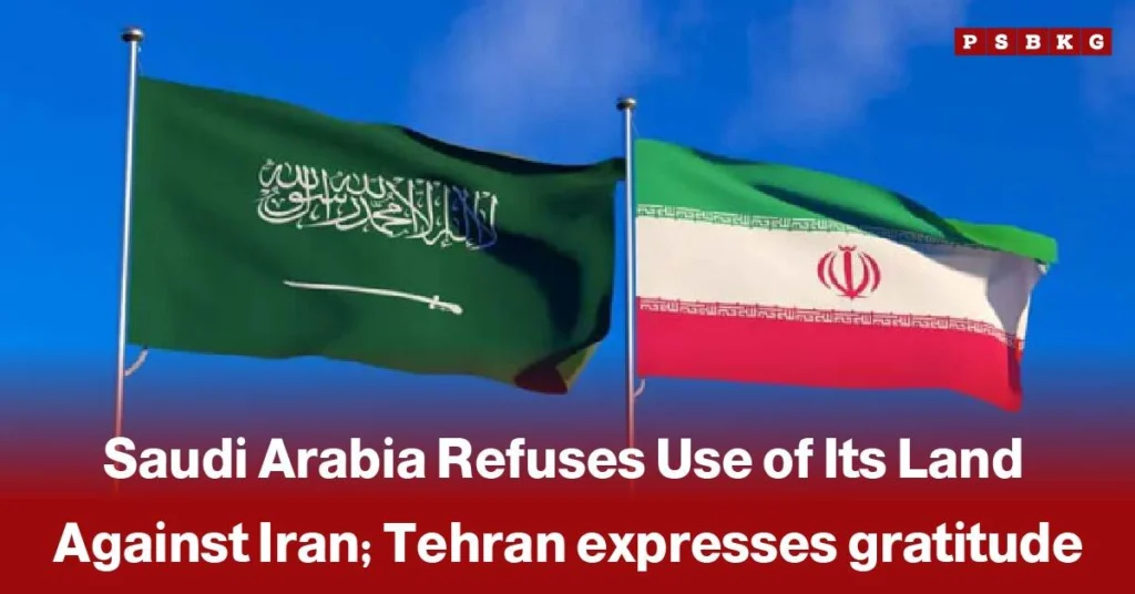 Saudi Arabia refusal use territory against Iran: Iranian flag waves next to a missile launch, highlighting warnings about targeting Israeli nuclear sites amid regime change discussions.