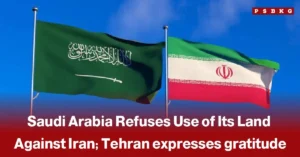 Saudi Arabia refusal use territory against Iran: Iranian flag waves next to a missile launch, highlighting warnings about targeting Israeli nuclear sites amid regime change discussions.