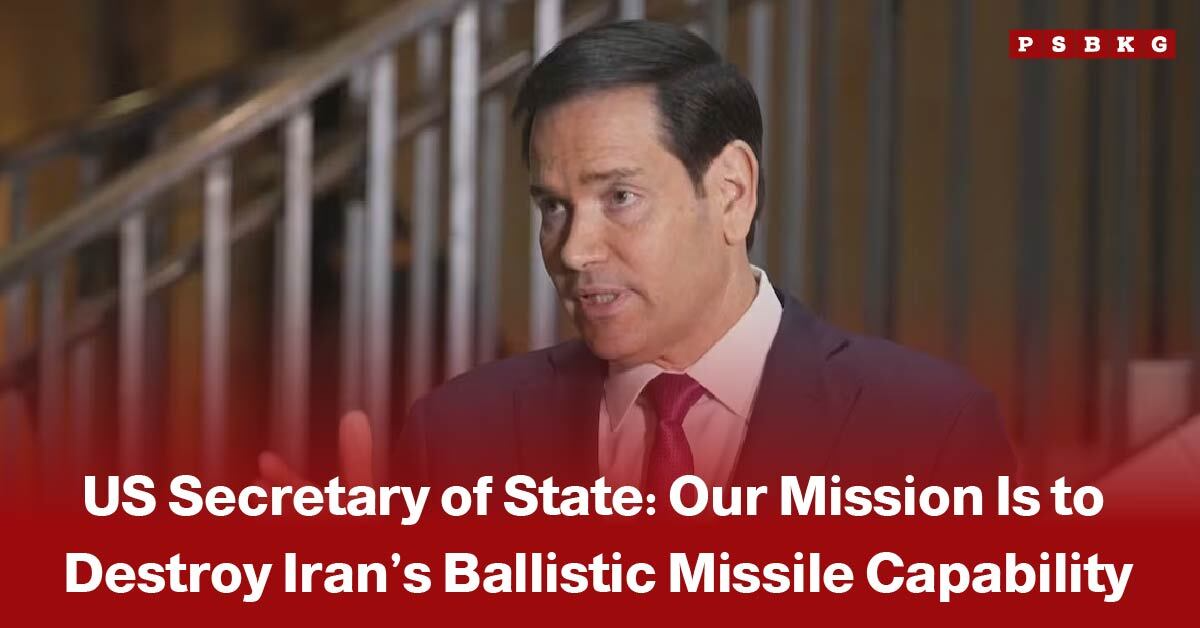 US mission destroy Iran ballistic missiles: A speaker addresses an audience, emphasizing the commitment to dismantle Iran’s ballistic missile capability amid ongoing U.S. and allied strikes.