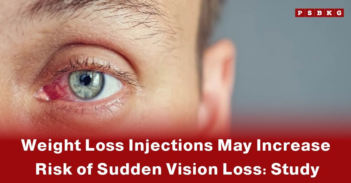 Close-up of a red and irritated eye illustrating weight loss injections vision loss risk highlighted in a recent medical study.