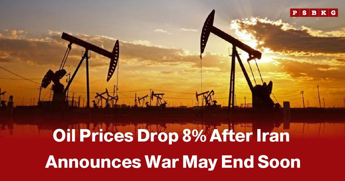 Oil pumps silhouetted against a vibrant sunset, with text discussing oil prices drop after Iran war as crude oil prices decrease following signs of conflict de‑escalation. oil prices drop after Iran war