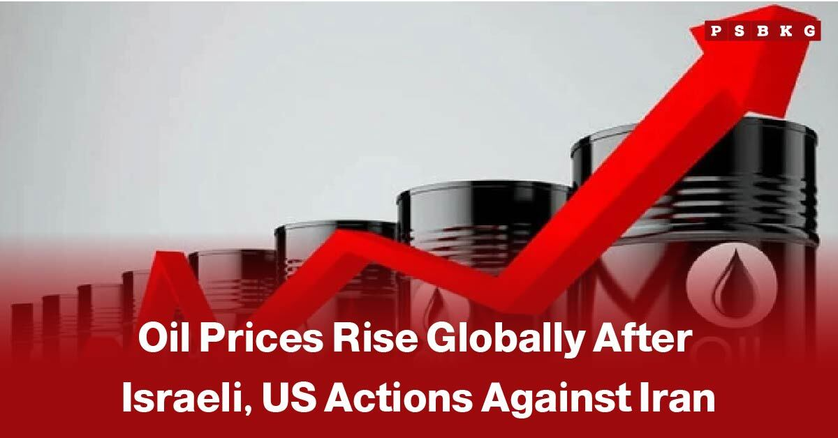 oil prices rise after Iran conflict: Graphic illustrating rising oil prices globally with an upward red arrow and barrels in the background linked to geopolitical actions following the Iran conflict.