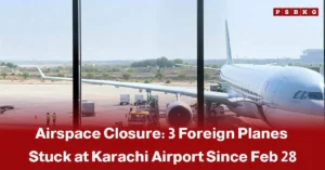 View of Karachi Airport with parked foreign planes as airspace remains closed, preventing their departure since February 28, planes stuck at Karachi airport airspace closure.