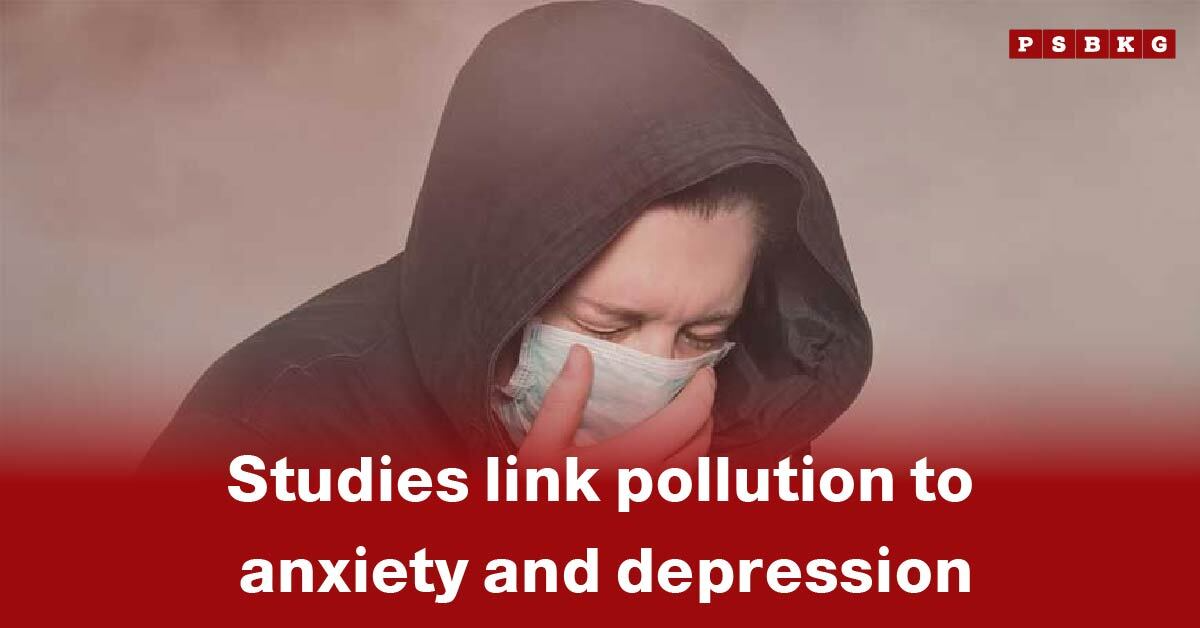 A person in a hooded jacket surrounded by a hazy atmosphere, illustrating how pollution is linked to anxiety and depression.