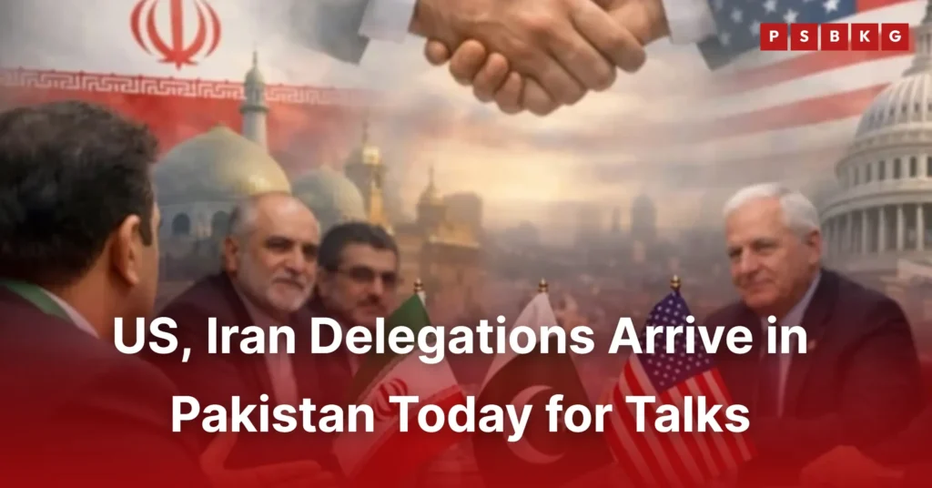 US Iran delegations Pakistan talks delegations from the United States and Iran meeting in Pakistan for talks, with national flags, handshake, and landmarks symbolizing diplomatic efforts and peace negotiations following ceasefire.
