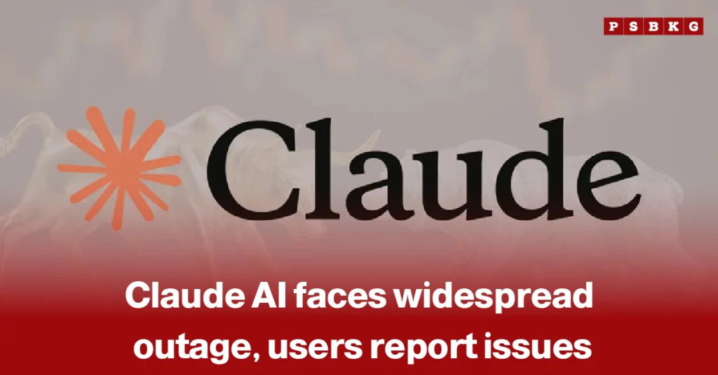 Claude AI outage Claude AI logo with news headline about widespread outage and user-reported issues on a red and beige background.