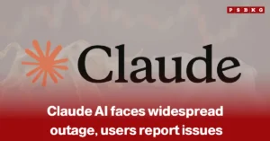 Claude AI outage Claude AI logo with news headline about widespread outage and user-reported issues on a red and beige background.