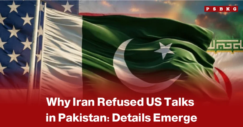 Iran refused US talks Pakistan flags of Iran, Pakistan, and the United States waving in the background, symbolizing diplomatic tensions after reports of Iran refusing to attend US-Iran talks in Pakistan.