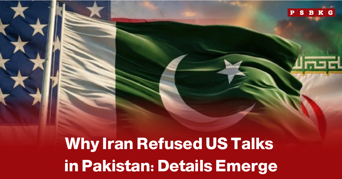 Iran refused US talks Pakistan flags of Iran, Pakistan, and the United States waving in the background, symbolizing diplomatic tensions after reports of Iran refusing to attend US-Iran talks in Pakistan.