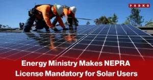 NEPRA license solar Pakistan two workers in safety gear installing solar panels under a clear blue sky with a news headline about NEPRA license approval for solar energy projects in Pakistan.