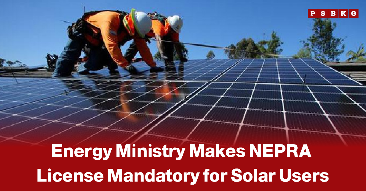 NEPRA license solar Pakistan two workers in safety gear installing solar panels under a clear blue sky with a news headline about NEPRA license approval for solar energy projects in Pakistan.