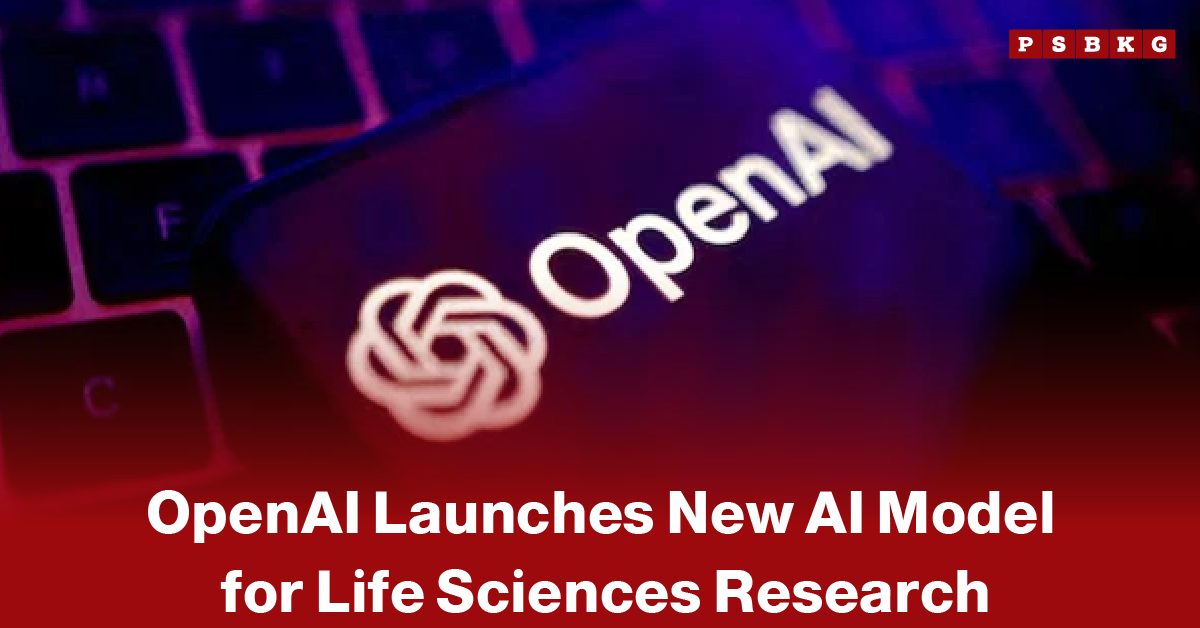 OpenAI life sciences AI model smartphone screen displaying the OpenAI logo over a keyboard, with text about OpenAI launching a new AI model for life sciences research.