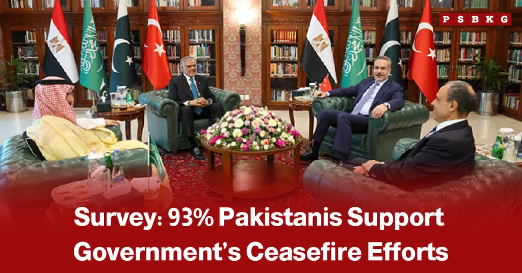 Pakistan ceasefire support survey leaders from Egypt, Saudi Arabia, Pakistan, and Turkey in a formal meeting room with national flags and flowers during diplomatic meeting.