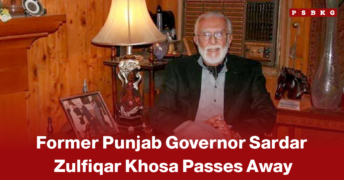 Sardar Zulfiqar Khosa death blurred image of a man sitting in a wooden room with a lamp, framed photo, and decorative items, announcing the passing of former Punjab Governor.