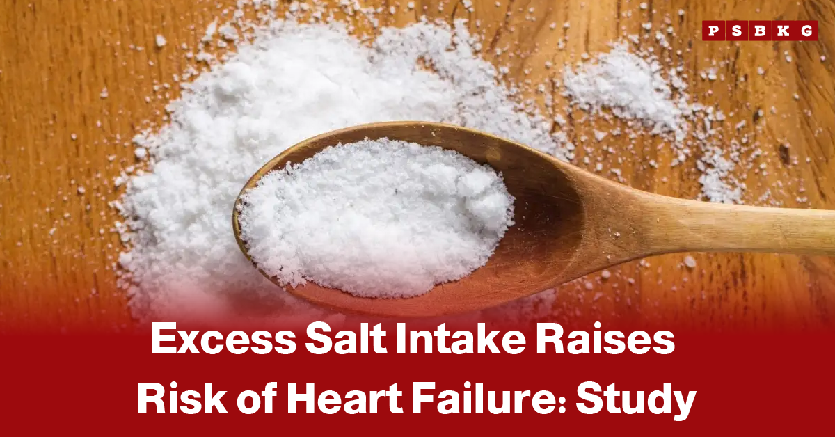 Excess salt intake heart failure risk wooden spoon filled with salt on a wooden surface with scattered salt, highlighting warning that high salt intake increases risk of heart failure.