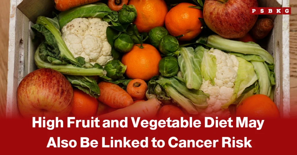 Fruit vegetable diet cancer risk study crate filled with fresh cauliflower, apples, carrots, brussels sprouts, and oranges highlighting research on diet and reduced cancer risk.