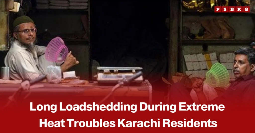 Karachi loadshedding extreme heat residents two Karachi residents sitting indoors using handheld fans to cope with extreme heat and prolonged power outages.