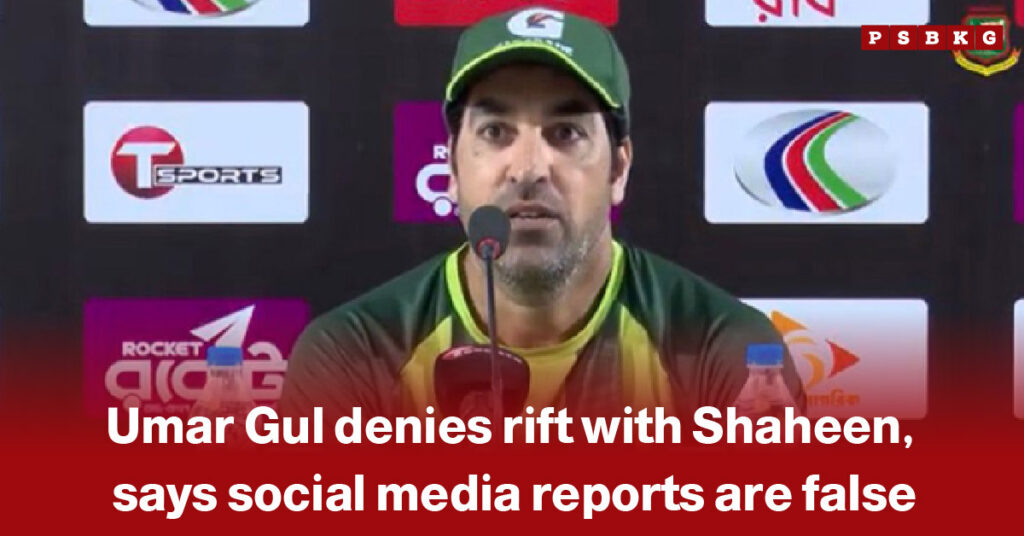 Umar Gul Shaheen rift denied cricketer Umar Gul speaking at a press conference, denying any rift with Shaheen and dismissing social media reports as false.