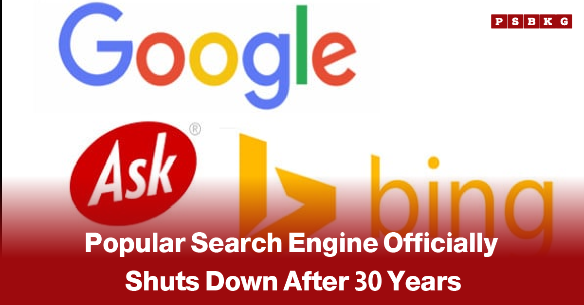 Popular search engine shuts down after 30 years logos of Google, Ask, and Bing displayed with text announcing a longtime search engine shutting down after three decades.
