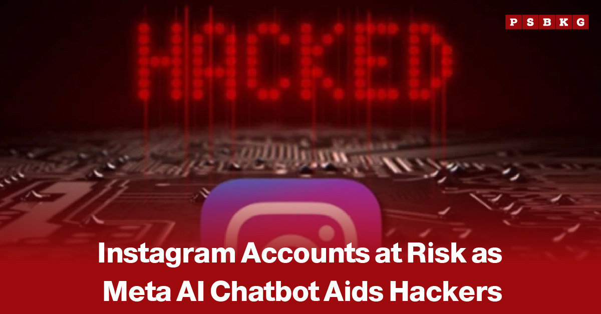 Image of the word “HACKED” displayed in red digital text above a circuit board, alongside the Instagram logo, with a warning-style headline about Instagram accounts being at risk due to concerns that AI chatbot tools could potentially assist hackers in cyberattacks.