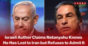 Image of oil barrels and pumpjacks in an industrial oil field with a red downward arrow indicating a sharp fall in crude oil prices, alongside a news-style headline referencing claims that Netanyahu has “lost to Iran” amid easing Middle East tensions and a ceasefire-driven drop in global oil prices.