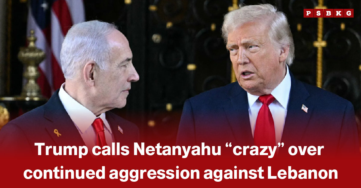 Image of two men in suits and red ties standing near an American flag, accompanied by a headline about Trump criticizing Netanyahu and calling him “crazy” over continued aggression in Lebanon and rising regional tensions.
