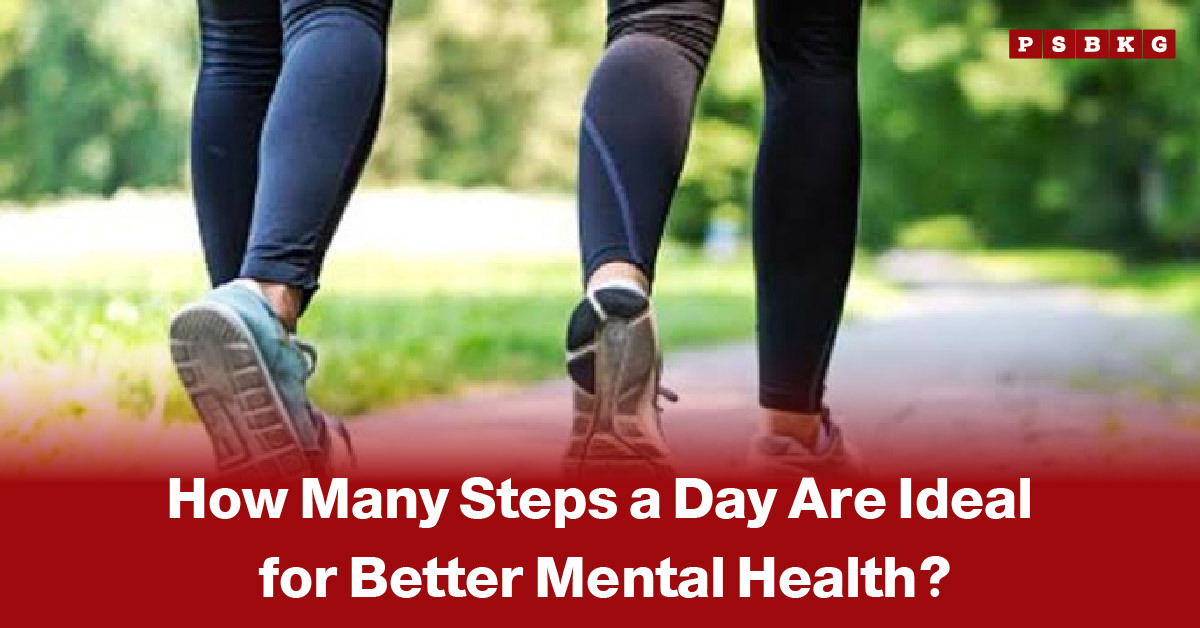 Two people walking side by side on an outdoor path, with the focus on their legs and walking shoes against a green natural background, illustrating the benefits of daily walking for better mental health.