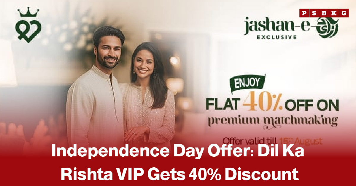 Promotional graphic for Dil Ka Rishta VIP featuring a 40% discount offer for Independence Day, accompanied by a news-style headline about the special promotion.