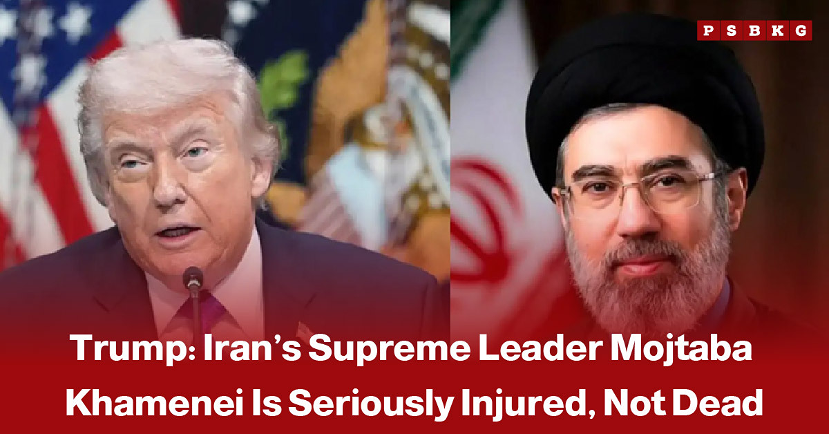Iranian Supreme Leader Mojtaba Khamenei shown in a news graphic, accompanied by a headline reporting that U.S. President Donald Trump said Khamenei is alive but seriously injured.