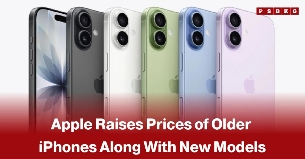Apple iPhone models displayed alongside a news-style headline reporting that the company has raised prices of older iPhone models following its latest iPhone launch.