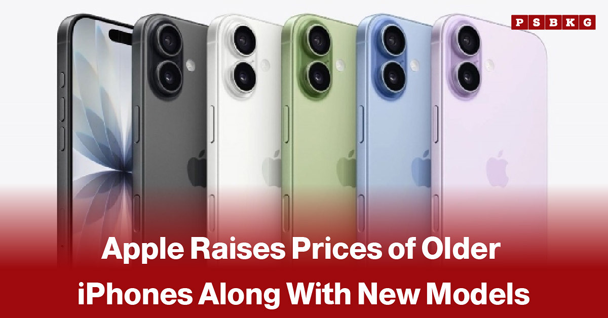 Apple iPhone models displayed alongside a news-style headline reporting that the company has raised prices of older iPhone models following its latest iPhone launch.