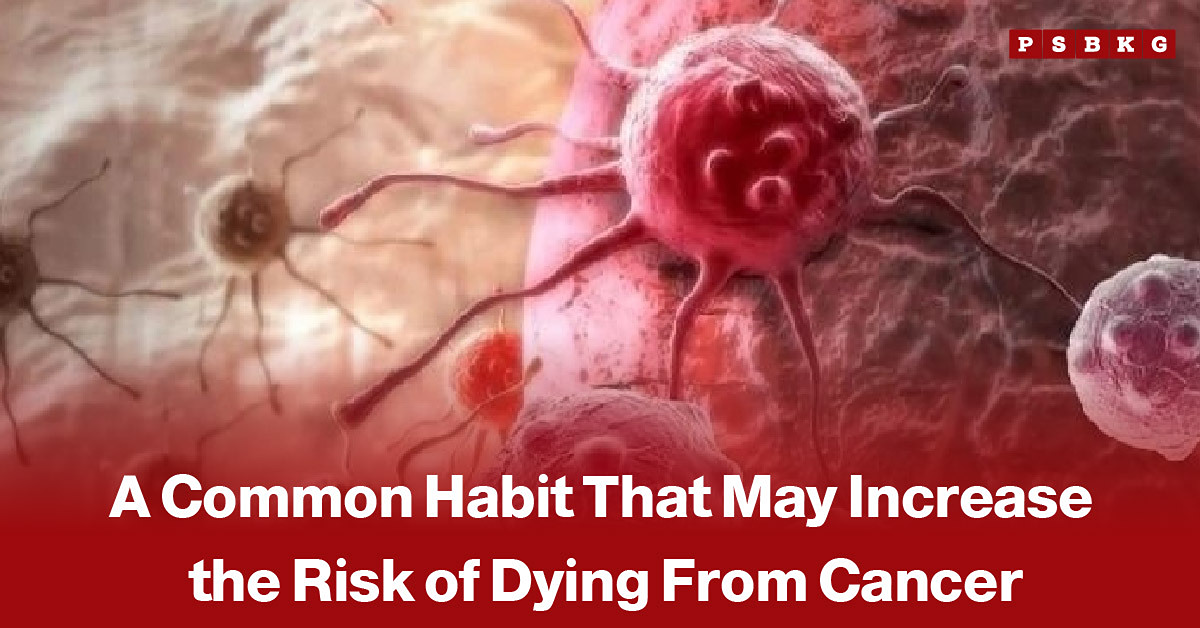 Person sitting for a prolonged period at a desk, accompanied by a news-style headline about research suggesting that extended sitting may increase the risk of cancer-related death.