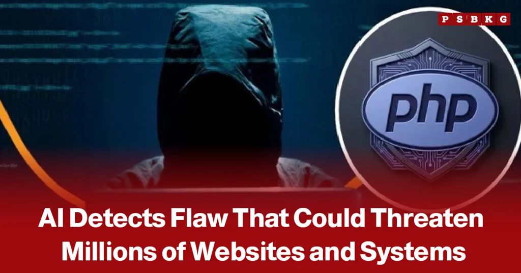 Illustration of a hooded figure beside the PHP logo, highlighting an AI-detected security flaw that could put millions of websites and internet-connected systems at risk.
