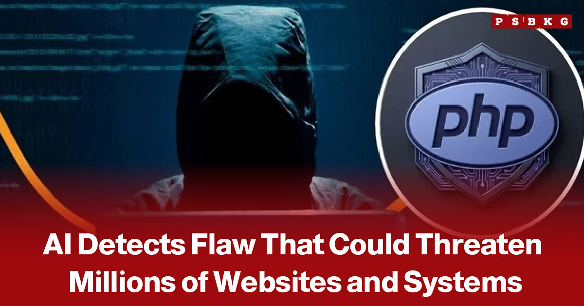 Illustration of a hooded figure beside the PHP logo, highlighting an AI-detected security flaw that could put millions of websites and internet-connected systems at risk.