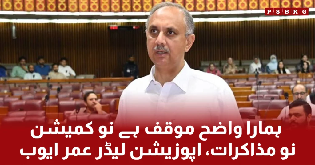 PTI opposition leader Umar Ayyub made straight-forward remarks in the national assembly that "No judicial commission, no negotiations and talks with government.".