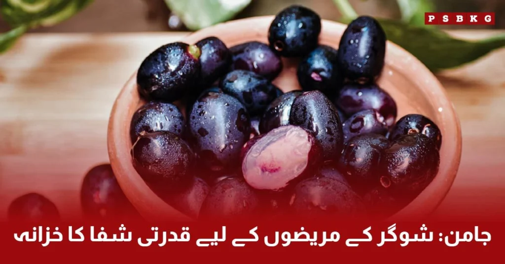 Jamun fruit with leaves showing health benefits